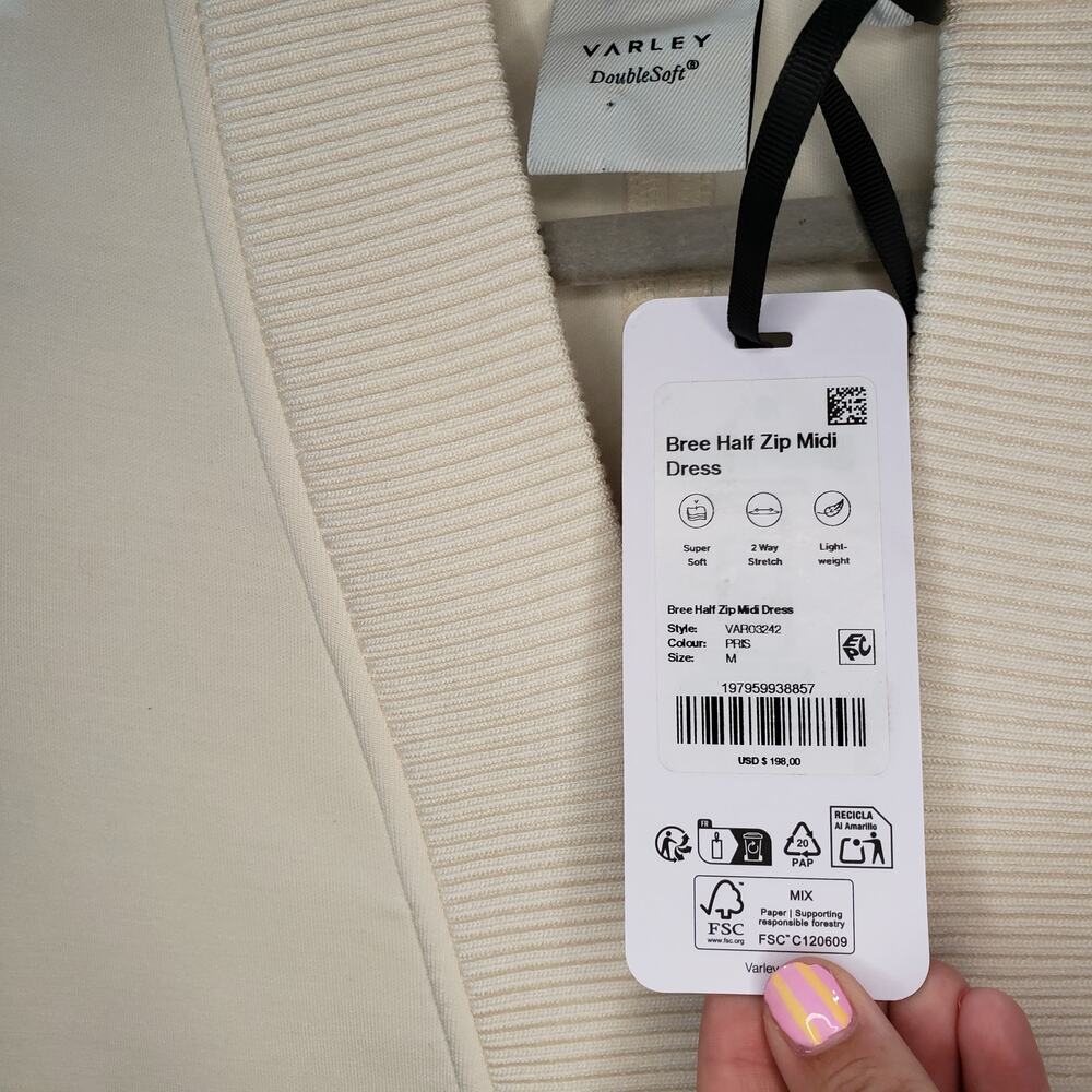 Varley Bree Half Zip Midi Dress Cream Sleeveless Pockets NWT Size M - Picture 4 of 5